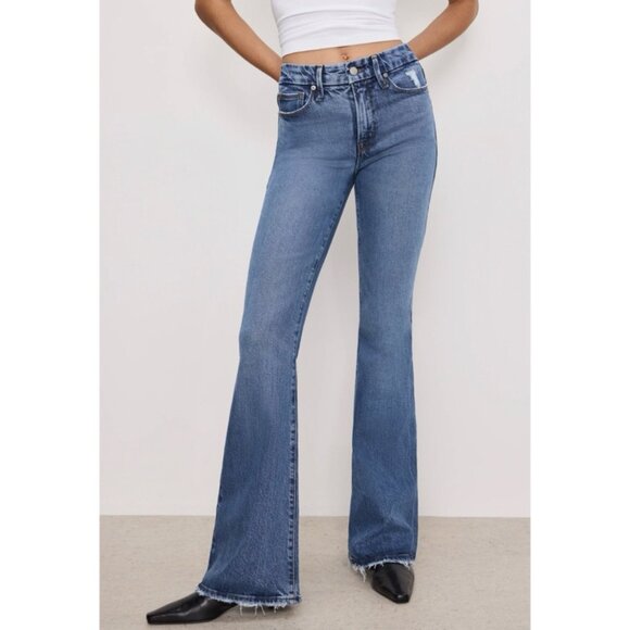 NWT GOOD AMERICAN Good Legs Flare Deep V Yoke Jeans INDIGO513 | Size 15 Plus - Picture 3 of 13